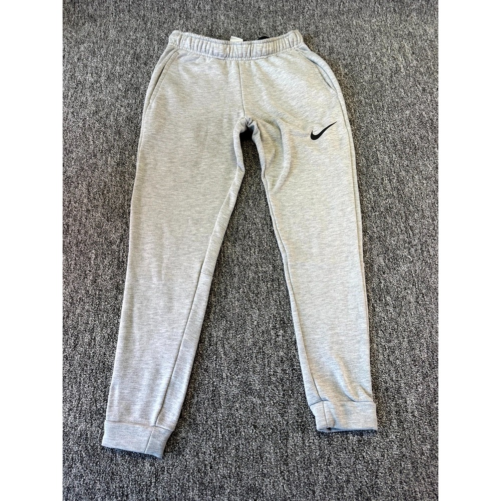Nike Dri Fit Sweatpants Men Small Heather Gray Fleece Lined Mid Rise Tapered Leg